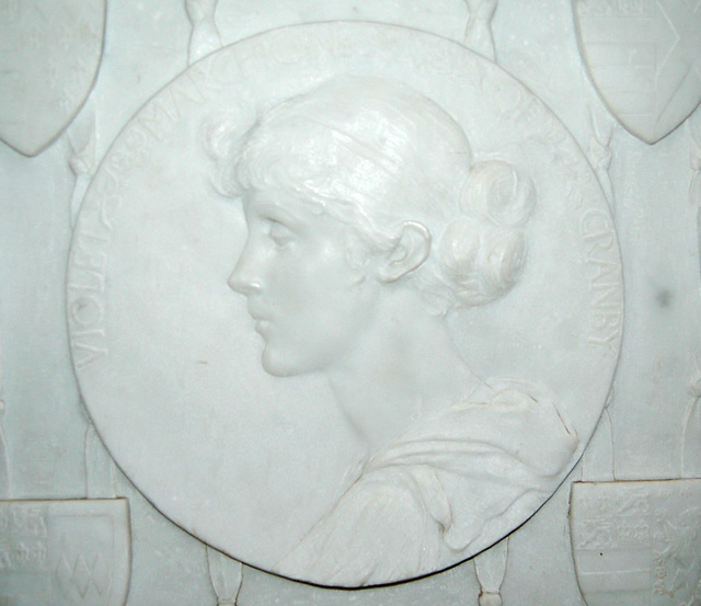 Medallion on the side of the Memorial to Robert Manners, Chapel of Haddon Hall, Bakewell, Derbyshire