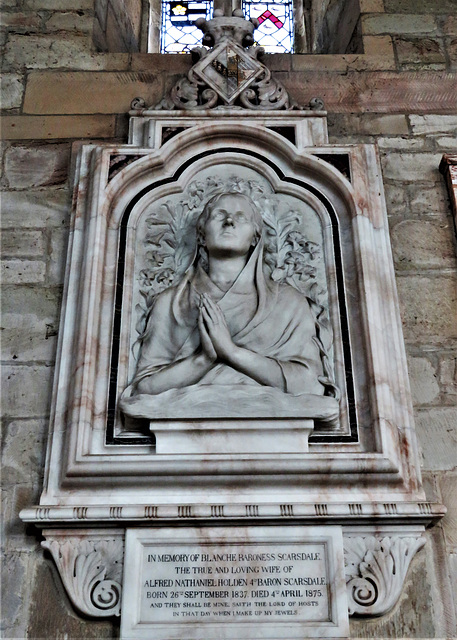 kedleston church derbs; c19 tomb of blanche, baroness scarsdale +1875, bust by h.h.armstead, surround by j.o.scott