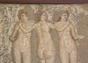 Detail of a Mosaic with the Three Graces from the House of Apollo in Pompeii in the Naples Archaeological Museum, July 2012