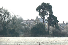 Cottages on a frosty, misty morning