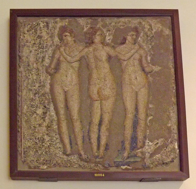 Mosaic with the Three Graces from the House of Apollo in Pompeii in the Naples Archaeological Museum, July 2012