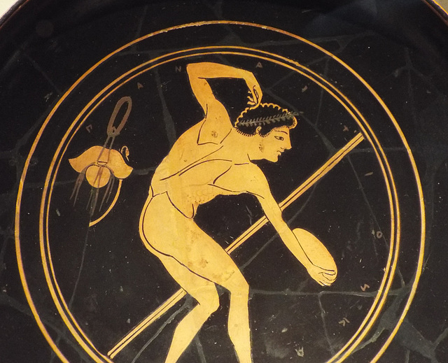 Detail of a Kylix by Onesimos with a Discus Thrower in the Boston Museum of Fine Arts, January 2018