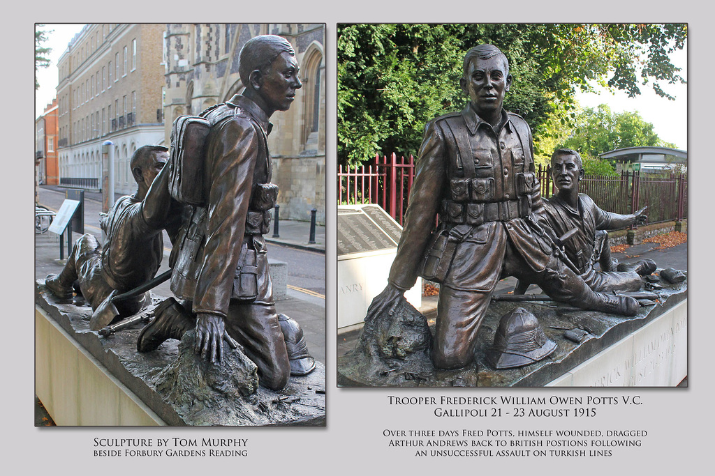 Frederick Potts VC memorial - two views - Reading 10 10 2019