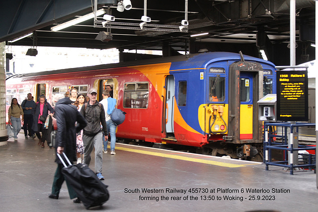 Southwestern Railway class 455  train to Woking Waterloo Station 25 9 2023