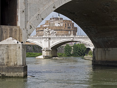 Roma - View from under the bridge to Castel Sant'Angelo