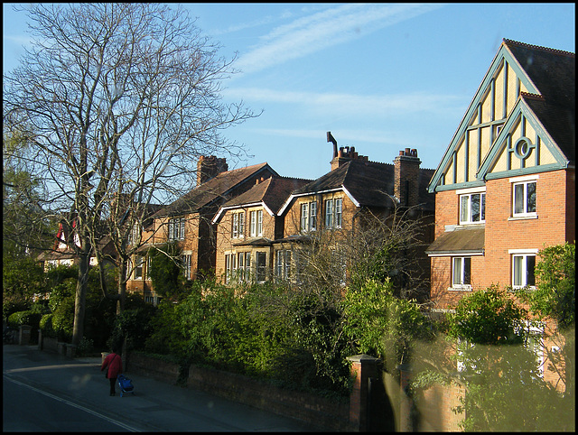 passing houses in the evening sun