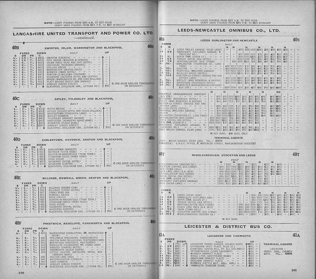 Pages 100/101 of the 'Roadway Motor Coach Timetable' 1932