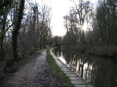 Looking southwards on Birmingham and Fazeley Canal towards Hopwas Wood Bridge on a cool January afternoon