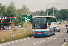 Ambassador Travel 134 (J431 HDS) heading away from Fiveways, Barton Mills – 26 Jun 1993 (197-18A)