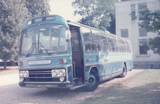 262/02 Premier Travel Services NEB 349R at New Hall, Cambridge - Sat 28 Sept 1985 (Ref 28-09)