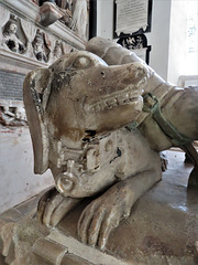 kedleston church derbs ; c15 tomb of  sir john curzon +1456; dog with collar