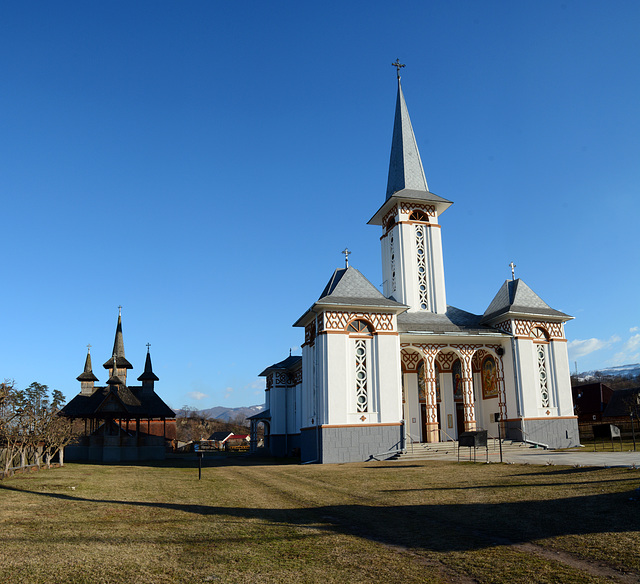 Romania, Maramureș, Biserica Noua in Ieud with  Wooden Bell Tower