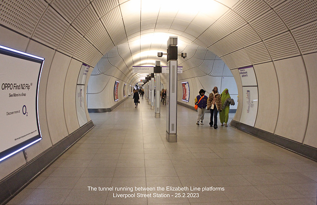 The tunnel running between the Elizabeth Line platforms Liverpool St Station 25 2 2023