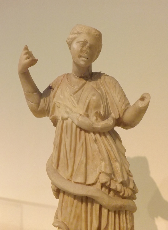 Detail of a Small Statuette of Hygieia from Epidauros in the National Archaeological Museum of Athens, May 2014