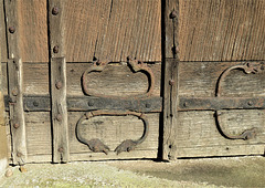 kedleston church derbs; c17 door of 1613 with ?c12 ironwork