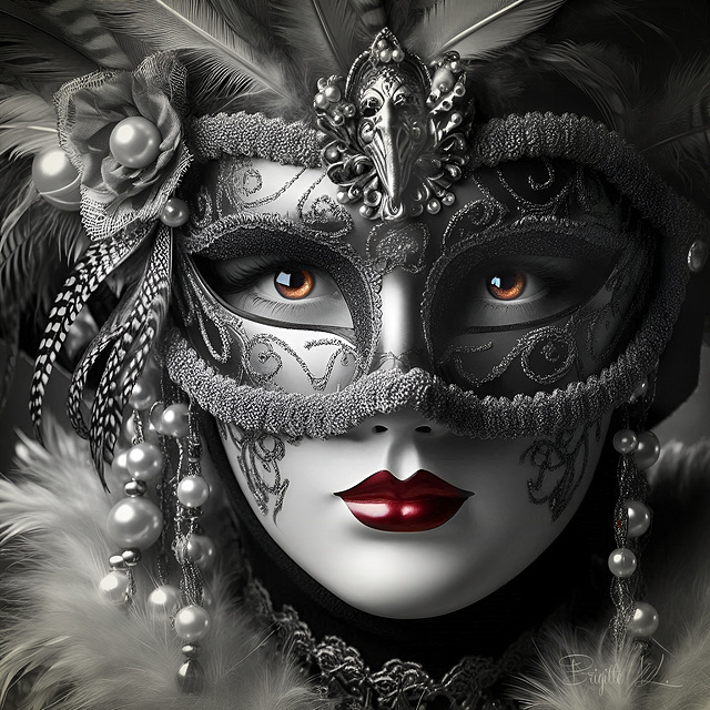 masked ball with red lips