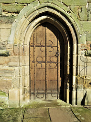 kedleston church derbs; c17 door of 1613 with ?c12 ironwork