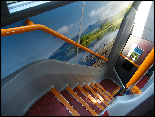 staircase on the Lakes Bus