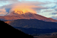 Sunlit Gairich at sunrise, viewed from Glen Garry, Scotland