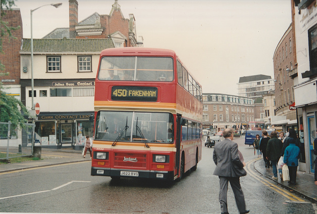 Eastern Counties Omnibus Company DD22 (J622 BVG) in Norwich – 9 Aug 1993