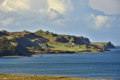 Coastline and Quiraing north of Staffin Bay, Isle of Skye
