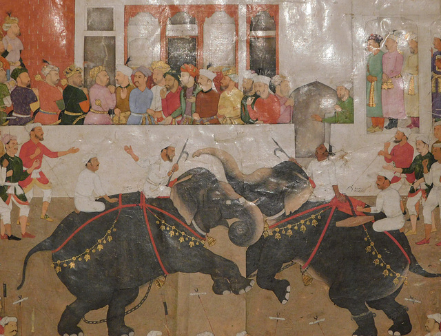 Detail of Shah Jahan Watching an Elephant Fight Manuscript Folio in the Metropolitan Museum of Art, September 2019