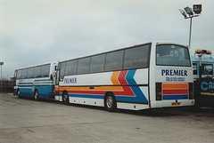 408/04 Premier Travel Services (Cambus Holdings) K911 RGE and J408 TEW at Cambridge garage - 1 Mar 1997