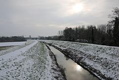 Der Kraichbach kurz vor der Mündung in den Rhein