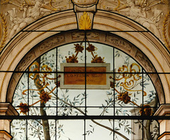 Detail of The Engagement Ball Stained Glass in the Metropolitan Museum, March 2022