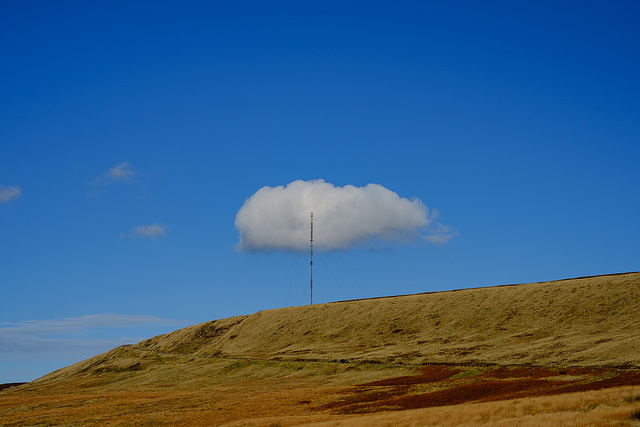 A cloud stuck on the Holme Moss tower