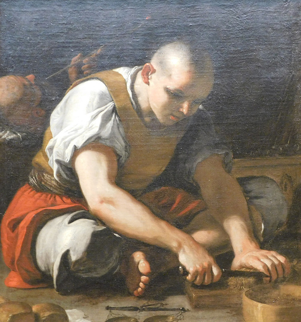 Detail of a Turkish Man Cutting a Block of Tobacco by Mattia Preti in the Metropolitan Museum of Art, January 2022