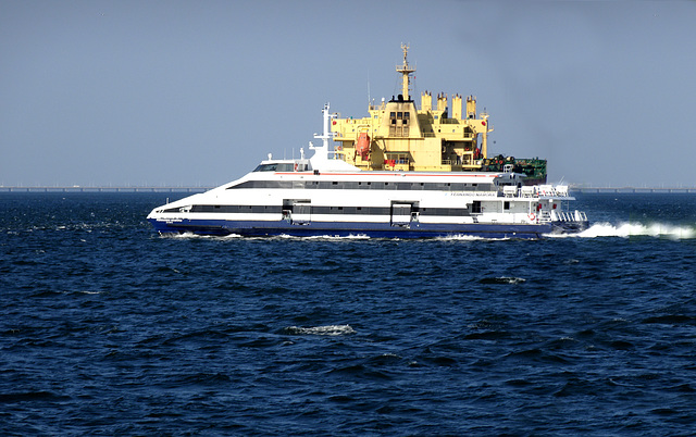 A catamaran carrying heavy loads...
