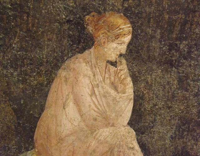 Detail of a Wall Painting with a Female Figure on a Chair in the Naples Archaeological Museum, June 2013