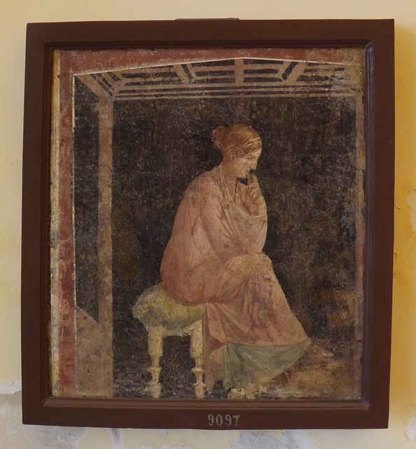 Wall Painting with a Female Figure on a Chair in the Naples Archaeological Museum, June 2013