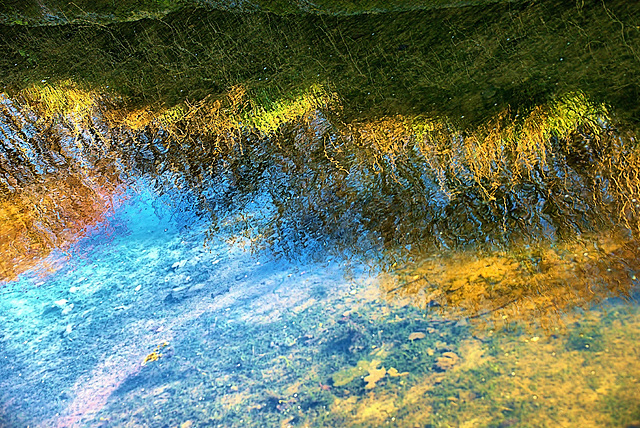 Having fun with colour and contrast. Looking along a stream.