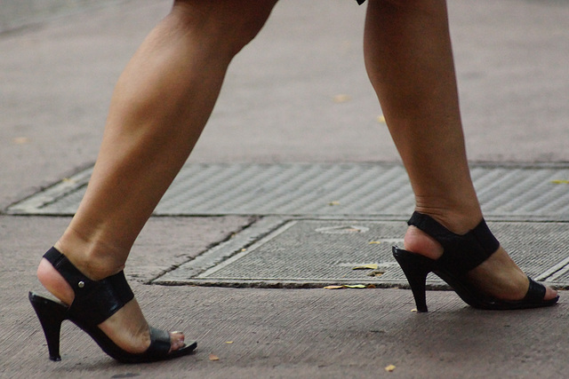 walking strappy heels