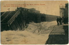 7785. Lower Gates of Locks at Sault Ste. Marie, Ontario, Canada, after great wreck of June 9th, 1909.