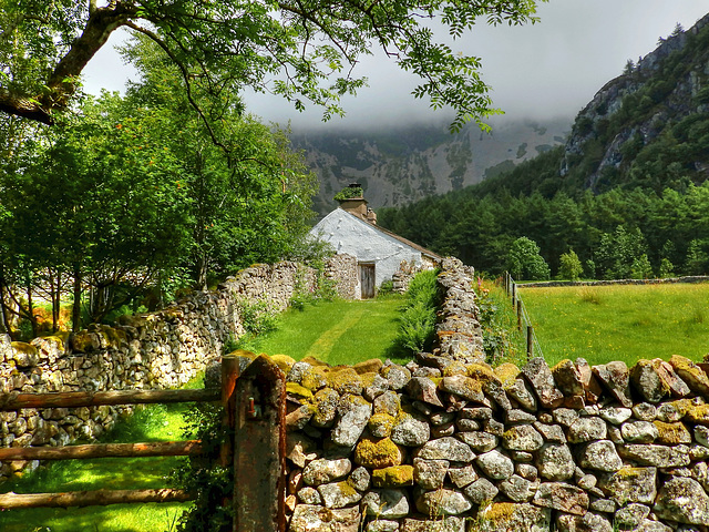 Cumbrian dry stone walls and cottage, Ennerdale
