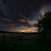 Starlit skies to the west over the field of oats.