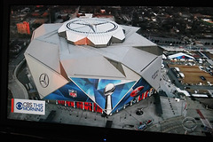 photo # 1)  The New Mercedes - Benz  Stadium,  Atlanta, Georgia  USA,   location for tomorrow's Football SUPER BOWL game  (from my TV )