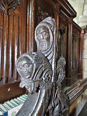 radbourne church, derbs, c16 bench end of four ages of man