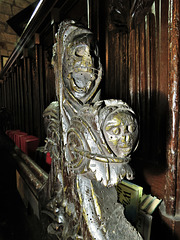 radbourne church, derbs, c16 bench end of four ages of man