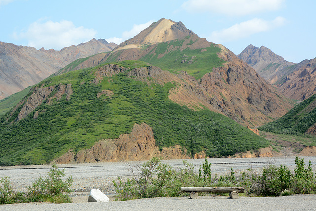 Alaska, Landscape with a Bench in Denali National Park