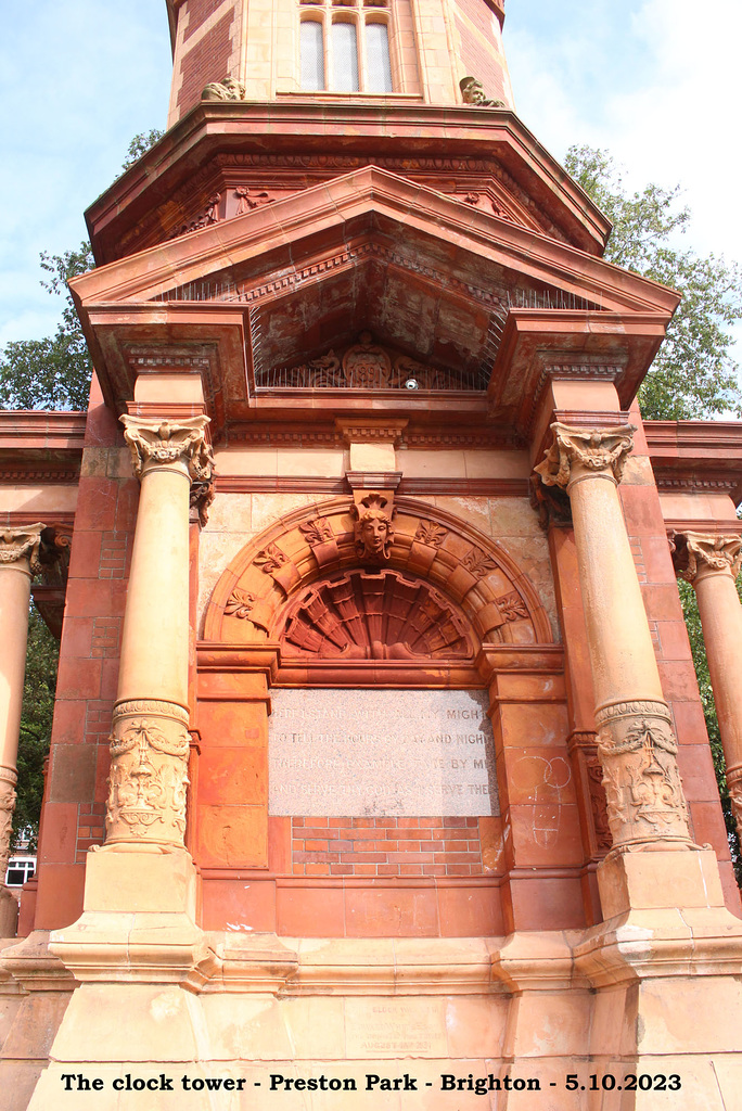 Preston Park - The clock tower west face close-up - 5 10 2023