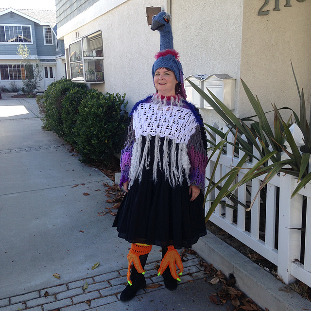 Giant crocheted bird costume