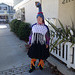 Giant crocheted bird costume