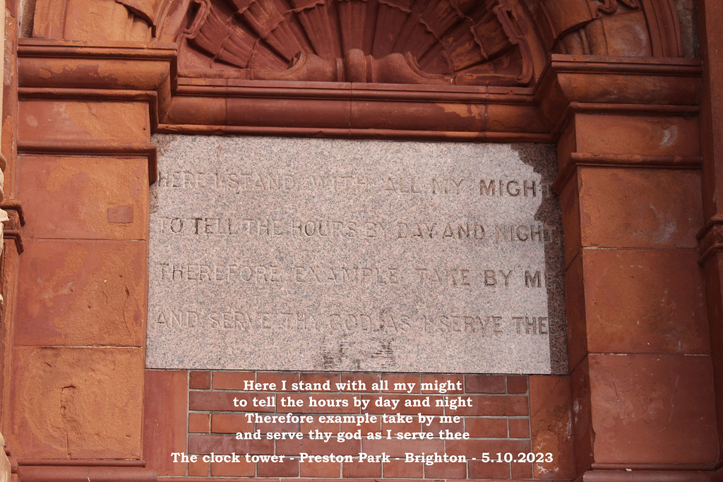 Preston Park - The clock tower inscription west face - 5 10 2023