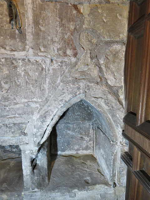 radbourne church, derbs; late c13 aumbry once with door and canopy for easter sepulchre or sacrament house?