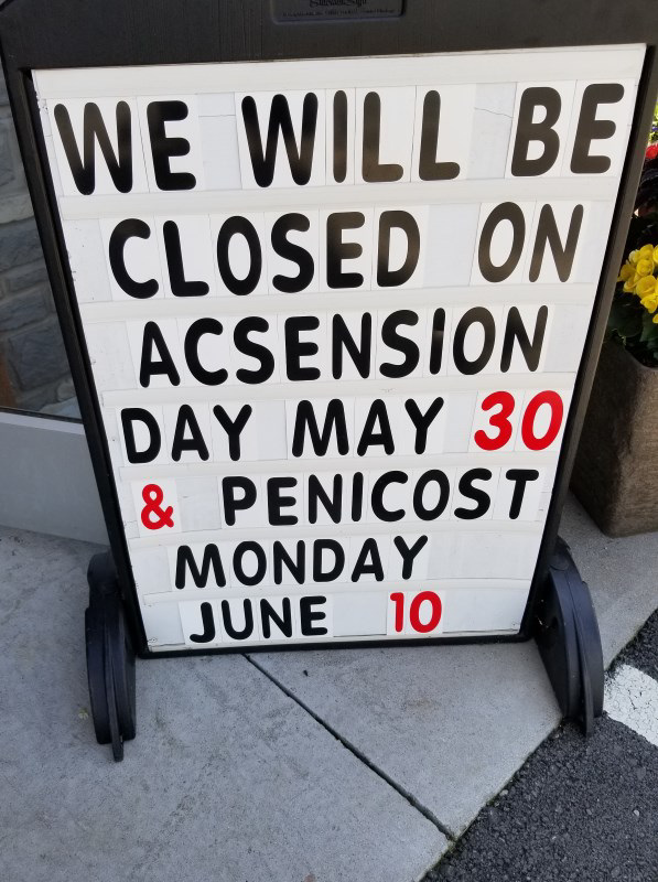 Ascension Day and Pentecost Monday