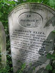 abney park cemetery, london,the paint's lasted well on this 1846 gravestone to margaret eliza shepheard and family